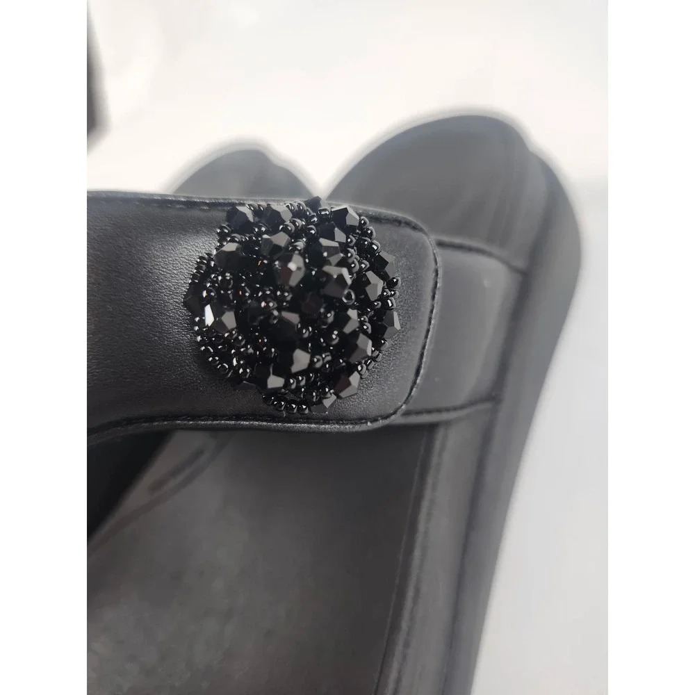 FitFlop Womens Size 8 Lulu Crystal Embellished Toe Post Sandals Black IW4-090 - Picture 3 of 6